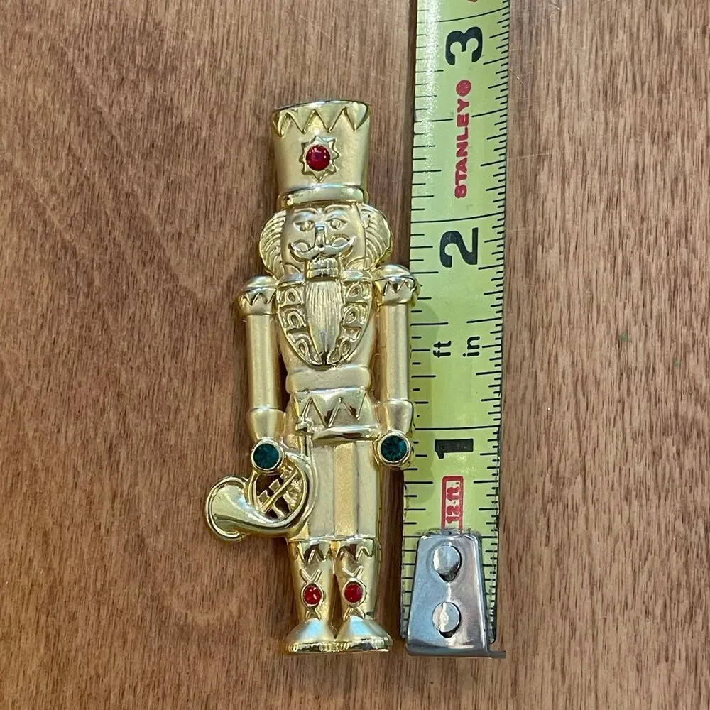 Vintage JJ Jonette Jewelry Gold Tone Christmas Nutcracker Brooch Pin